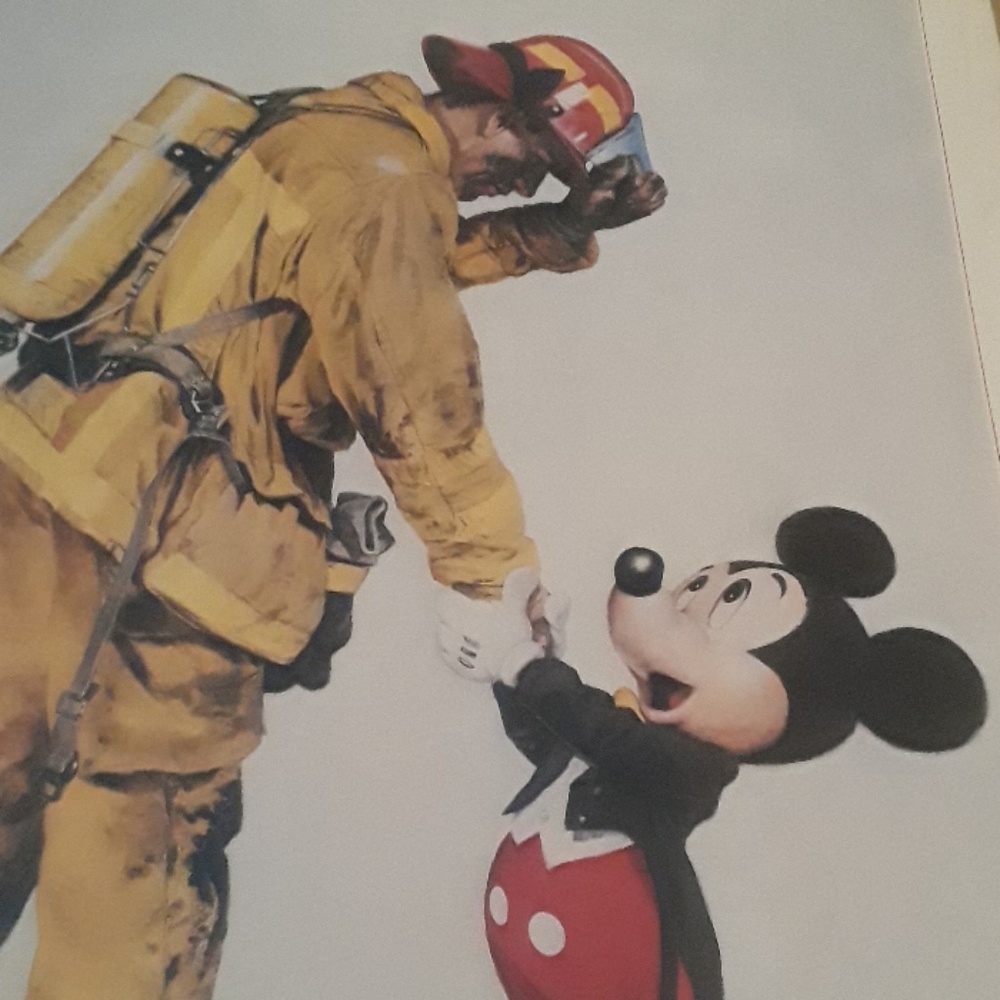 Vintage mickey mouse and fireman poster